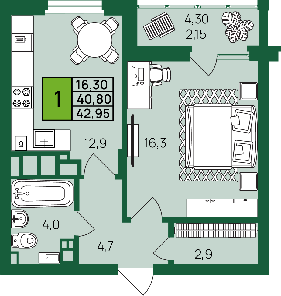 Квартира с 1 спальней